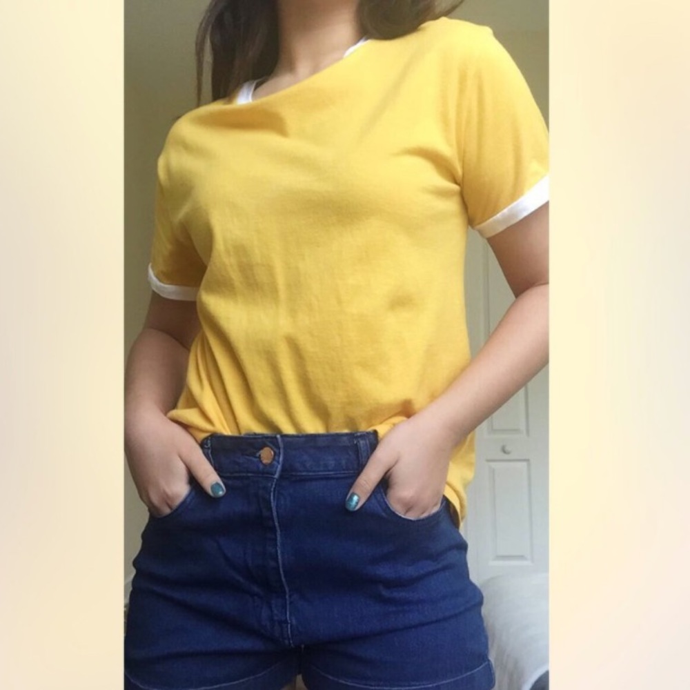yellow t-shirt with white edging